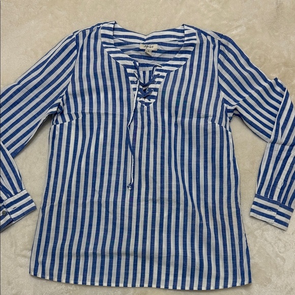 Style & Co. Tops - Style & Co Blue and White Striped Blouse M